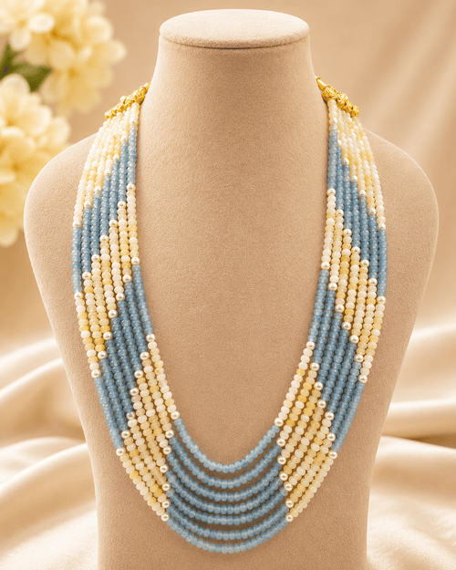 Aganya kreation Necklaces Royal strings Designer Layered Onyx Beaded Mala Necklace Sky blue