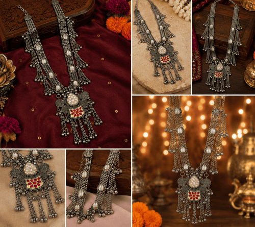 Aganya kreation Necklaces Shivika Necklace - Elegant German Silver Kundan Jewelry