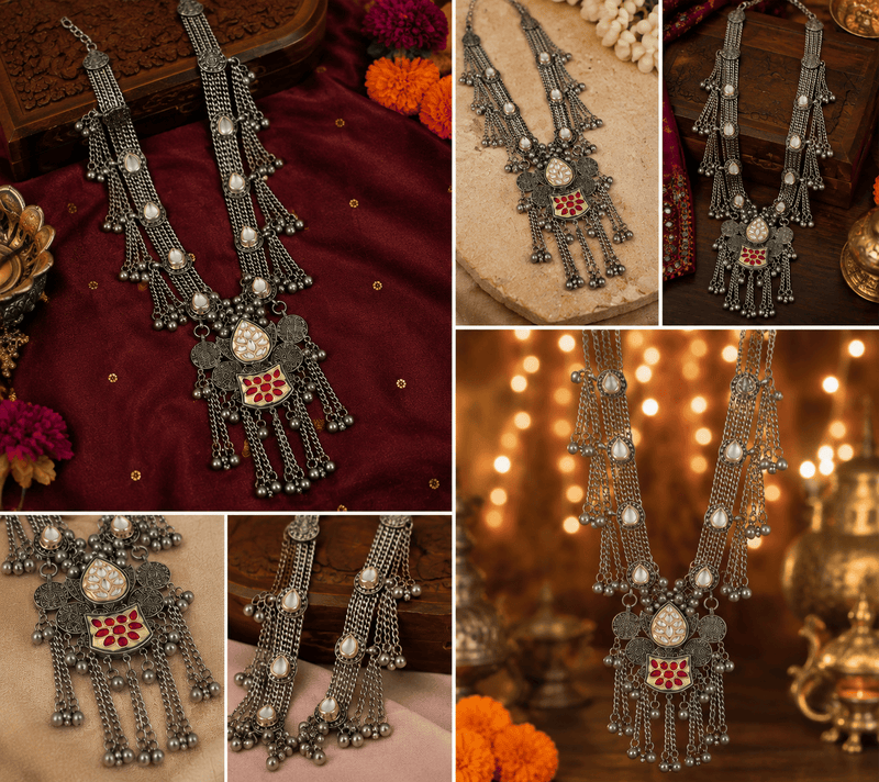 Aganya kreation Necklaces Shivika Necklace - Elegant German Silver Kundan Jewelry