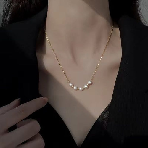 Aganya kreation Necklaces Snow pearl chain – 18k Gold Plated Stainless Steel Tarnish Free Waterproof Female Jewellery