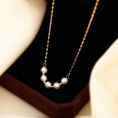 Aganya kreation Necklaces Snow pearl chain – 18k Gold Plated Stainless Steel Tarnish Free Waterproof Female Jewellery
