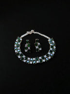 Aganya kreation Necklaces Sonica Diamond Look Set - Elegant Silver Plated Jewelry Emerlad green