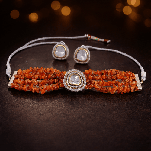 Aganya kreation Polki kundan sets Advita Set - Exquisite Kundan Polki Jewelry for Special Occasions Orange( Corleen stone)