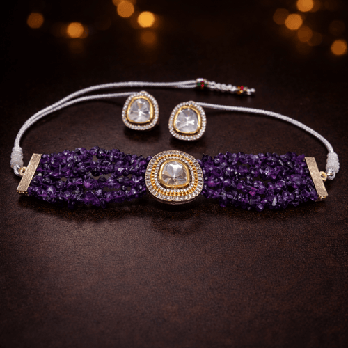 Aganya kreation Polki kundan sets Advita Set - Exquisite Kundan Polki Jewelry for Special Occasions Purple( stone Amethyst)