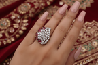 Aganya kreation Ramaya Cocktail Ring - Elegant Silver Tone Adjustable Design Red Ruby Stone