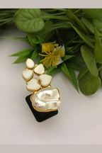 Aganya kreation Real Pearl Rowan Ring - Elegant Brass & Gold Design