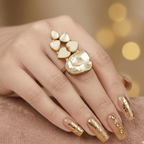 Aganya kreation Real Pearl Rowan Ring - Elegant Brass & Gold Design