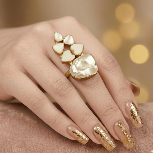 Aganya kreation Real Pearl Rowan Ring - Elegant Brass & Gold Design