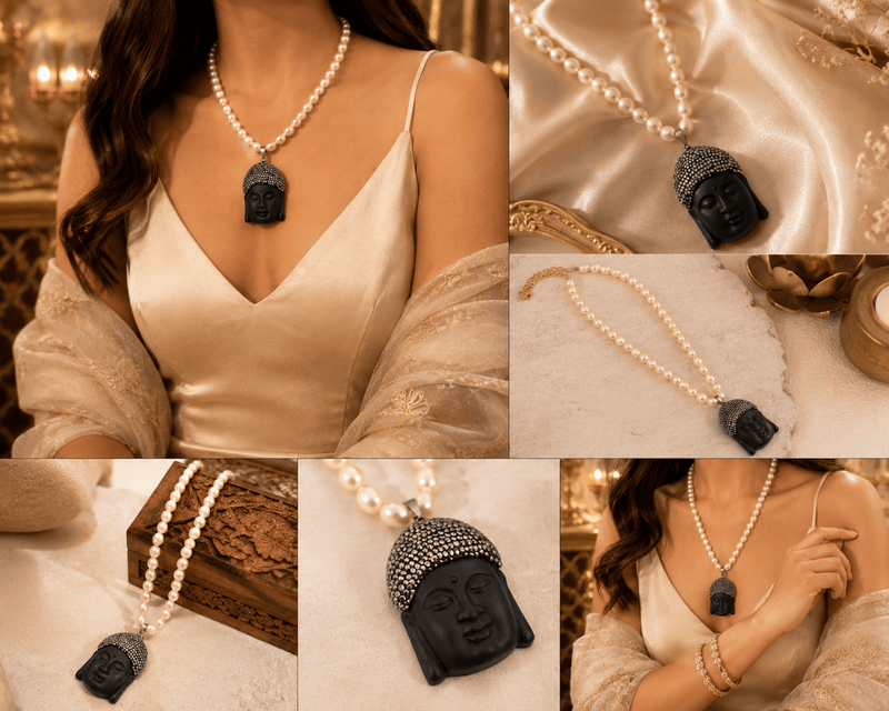 Aganya kreation Real pearl set AAA+ Real Fresh water pearl- Teracotta Budha Handcrafted Necklace With Elegance