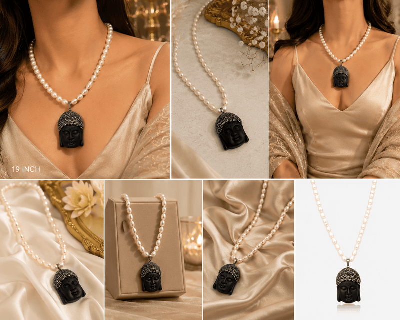 Aganya kreation Real pearl set AAA+ Real Fresh water pearl- Teracotta Budha Handcrafted Necklace With Elegance