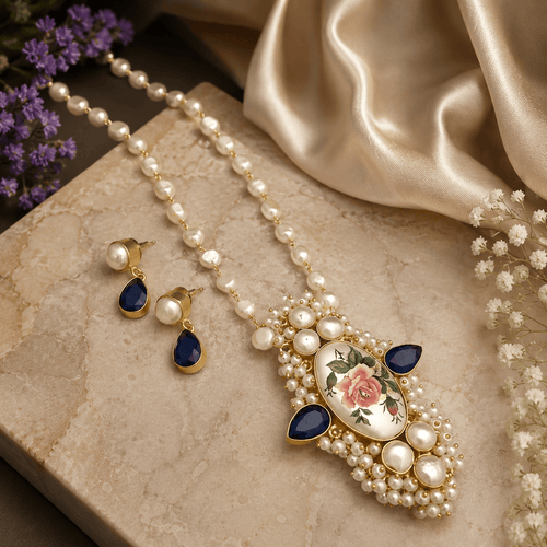 Aganya kreation Real pearl set Drishyani Real Pearl Set - Handmade Jewelry for Every Occasion Purple