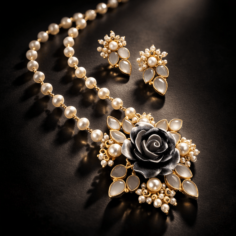 Aganya kreation Real pearl set Elegant Prajhakta Real Pearl Set - Timeless Brass Jewelry