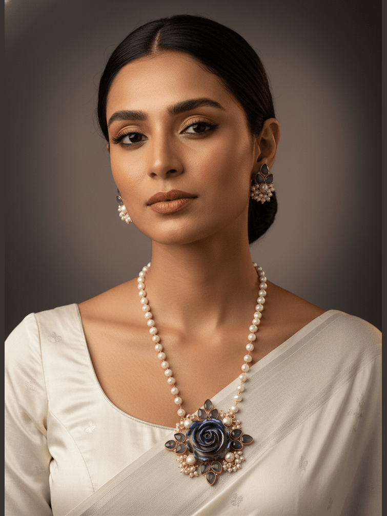 Aganya kreation Real pearl set Ganga Real Pearl Set - Elegant Brass Jewelry