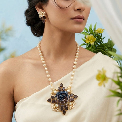 Aganya kreation Real pearl set Ganga Real Pearl Set - Elegant Brass Jewelry