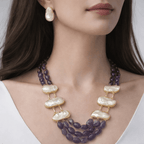 Real Pearl Sadiya Set with baroque pearls and semi-precious stones in 22k gold plated brass by Aganya Kreation