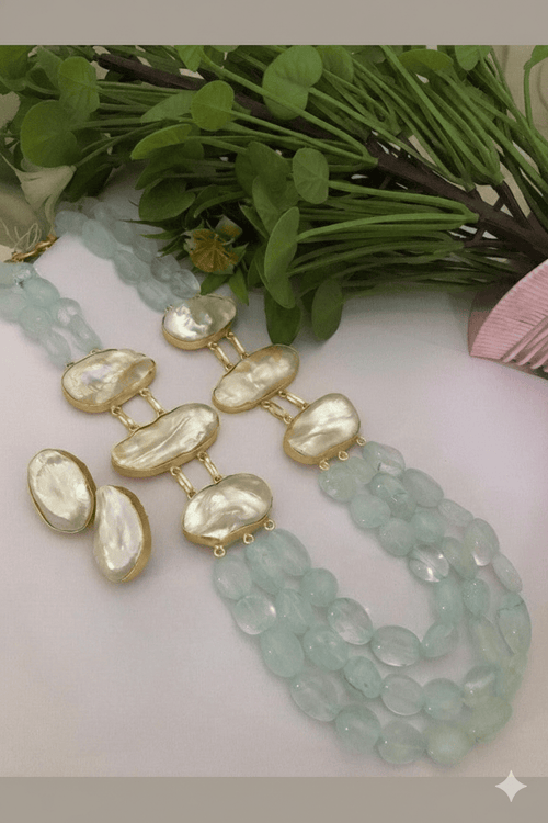 Aganya kreation Real pearl set Real Pearl Sadiya Set - Elegant Ethnic Jewelry for All Occasions Blue lace Agate