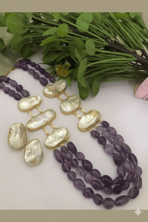 Aganya kreation Real pearl set Real Pearl Sadiya Set - Elegant Ethnic Jewelry for All Occasions Natural Amethyst
