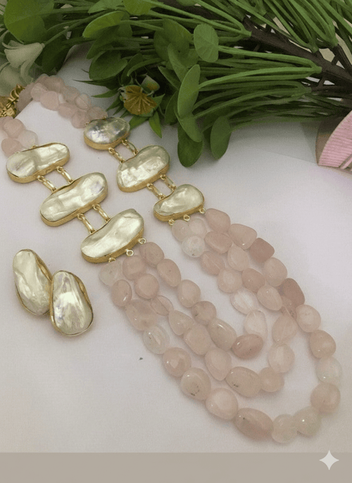 Aganya kreation Real pearl set Real Pearl Sadiya Set - Elegant Ethnic Jewelry for All Occasions Natural rose quartz