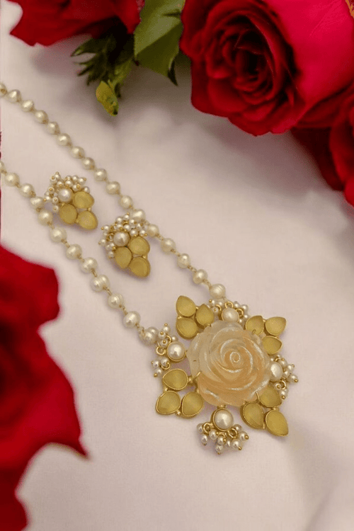 Aganya kreation Real pearl set Shaina Real Pearl Set - Elegant Brass Jewelry