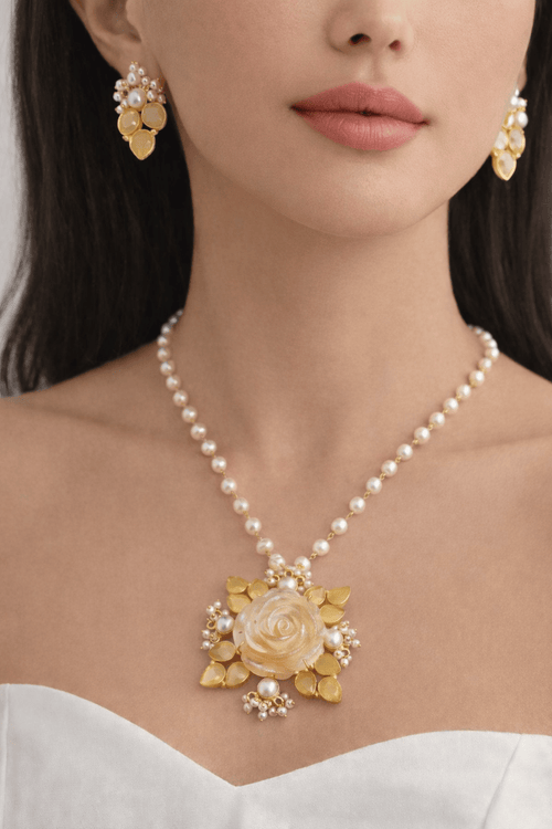 Aganya kreation Real pearl set Shaina Real Pearl Set - Elegant Brass Jewelry
