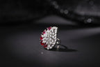 Aganya kreation Rings Ramaya Cocktail Ring - Elegant Silver Tone Adjustable Design Red Ruby Stone