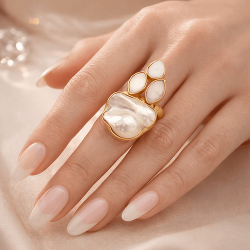 Aganya kreation Rings Real Pearl Maria Ring - Elegant Ethnic & Western Design