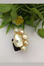 Aganya kreation Rings Real Pearl Monica Ring - Elegant Brass & Gold Design