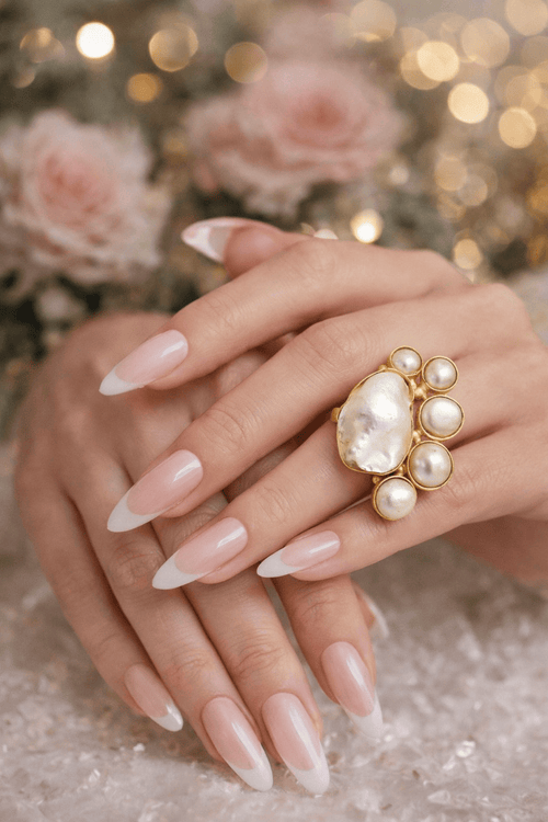 Aganya kreation Rings Real Pearl Monica Ring - Elegant Brass & Gold Design