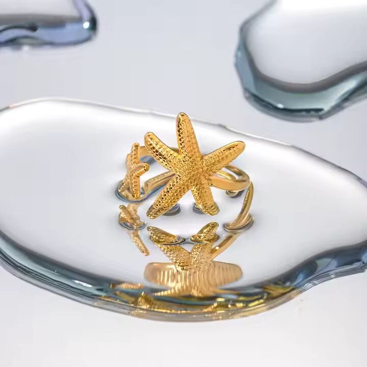 Aganya kreation Staren Ring 18k Gold Plated Stainless Steel Tarnish Free Waterproof Female Jewellery