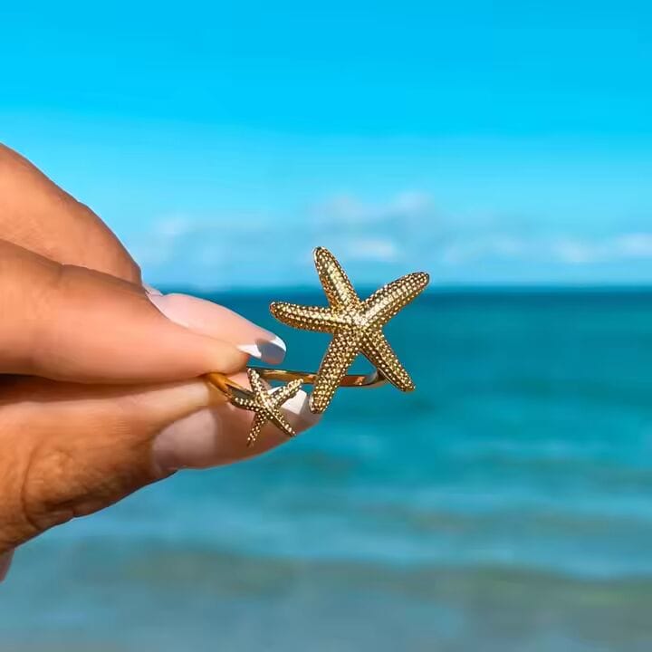 Aganya kreation Staren Ring 18k Gold Plated Stainless Steel Tarnish Free Waterproof Female Jewellery
