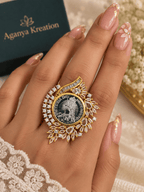 Aganya kreation Rings Vintage Ginni Diamond Ring — AAA+ CZ, Dual-Tone Gold & Silver, Repolishable Brass
