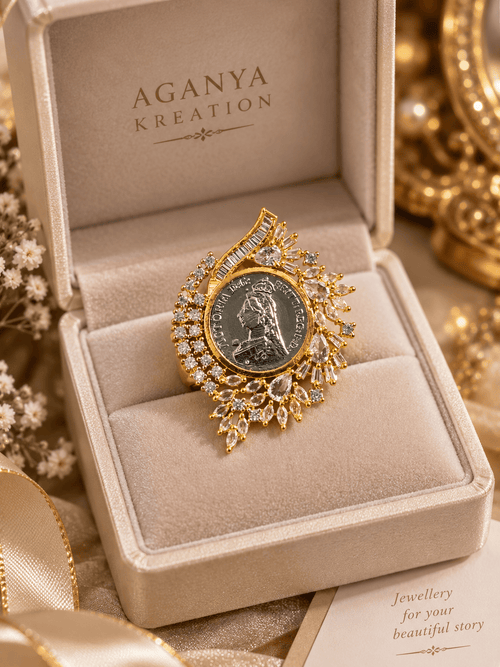 Aganya kreation Rings Vintage Ginni Diamond Ring — AAA+ CZ, Dual-Tone Gold & Silver, Repolishable Brass