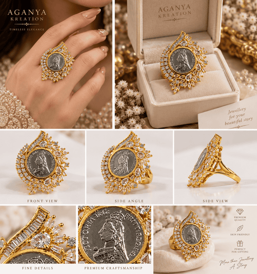 Aganya kreation Rings Vintage Ginni Diamond Ring — AAA+ CZ, Dual-Tone Gold & Silver, Repolishable Brass