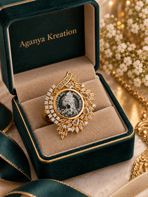 Aganya kreation Rings Vintage Ginni Diamond Ring — AAA+ CZ, Dual-Tone Gold & Silver, Repolishable Brass