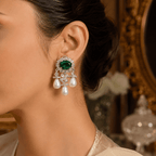 Aganya kreation Vritika Three Layered Pearl Styled Oval Drop Statement Earrings