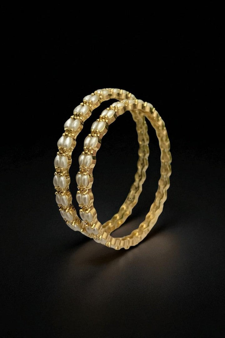 Aamani Real Pearl Bangles - Elegant Brass & Gold Finish