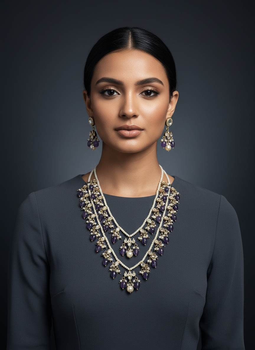 Deepika long mala kundan set