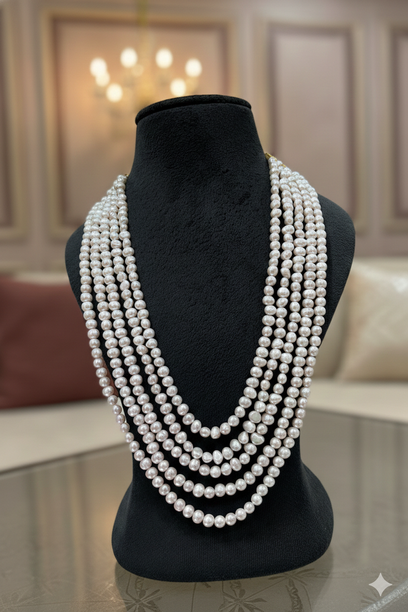 5 Layer Fresh Water Pearl Mala - Elegant Jewelry Piece
