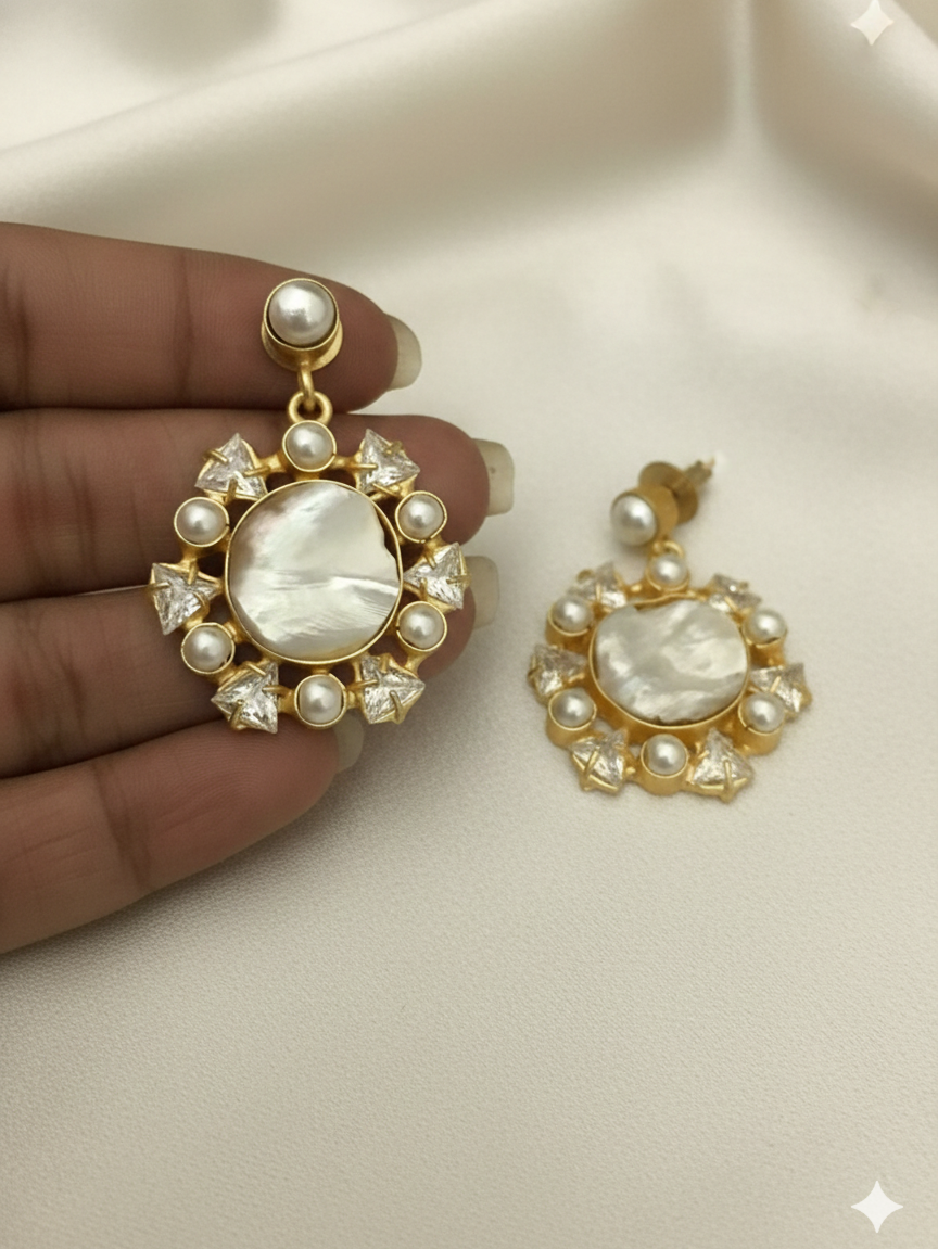Camla Elegant Handcrafted Baroque Pearl & Polki Kundan Earrings