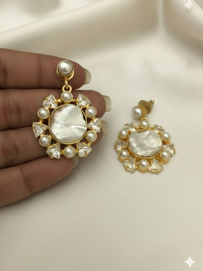 Camla Elegant Handcrafted Baroque Pearl & Polki Kundan Earrings