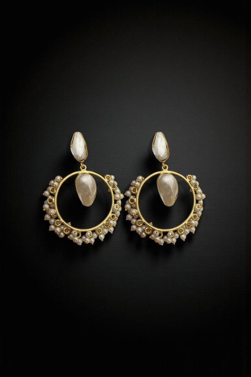 Simona Real Pearl Jhumka Earrings - Elegant Brass Design