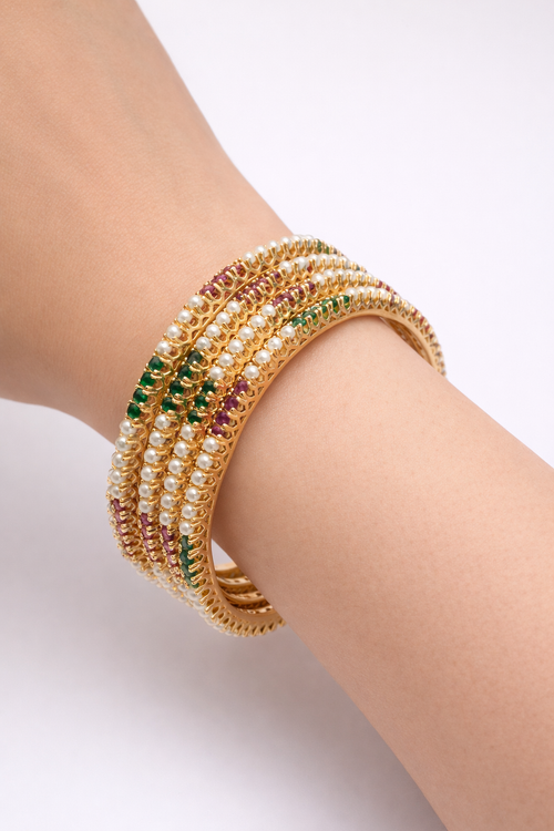 Kavita Real Pearl Bangles - Elegant Brass & Gold Plated Design