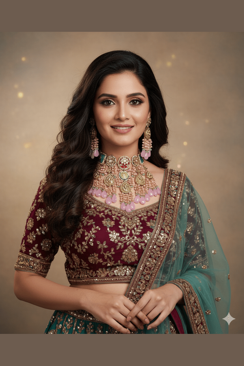 Gajgamini Pachi Kundan Set