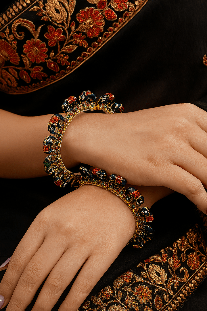 Hathi jadau meenakari rajwadi bangles