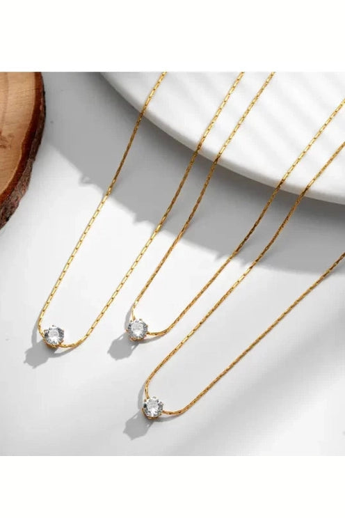 Timeless Solitaire Sparkle Necklace 18k Gold Plated Stainless Steel Tarnish Free Waterproof Jewellery female