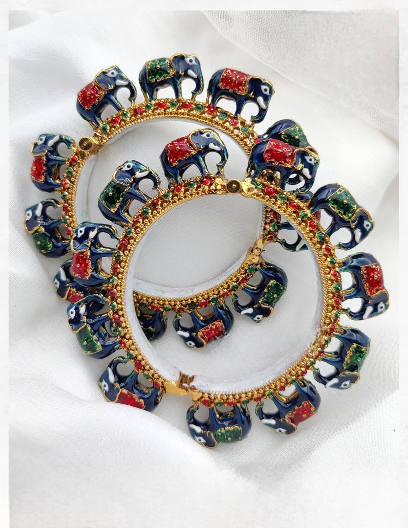 Hathi jadau meenakari rajwadi bangles