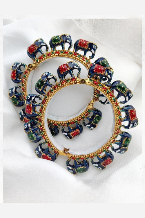 Hathi jadau meenakari rajwadi bangles