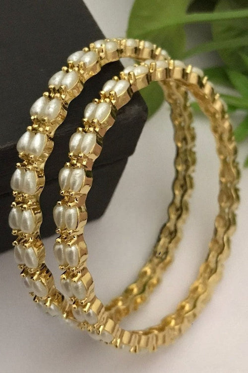 Aamani Real Pearl Bangles - Elegant Brass & Gold Finish