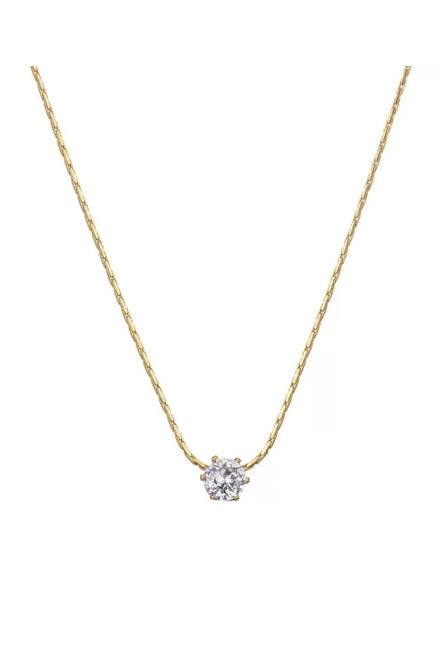 Timeless Solitaire Sparkle Necklace 18k Gold Plated Stainless Steel Tarnish Free Waterproof Jewellery female