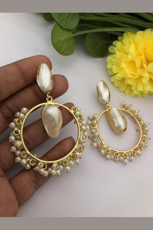 Simona Real Pearl Jhumka Earrings - Elegant Brass Design